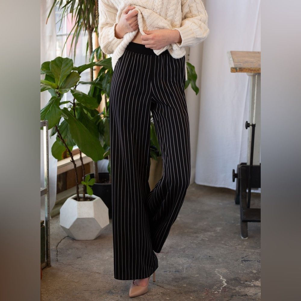 ATM Anthony Thomas Melillo Black Pinstripe Wide Leg Pants Size XS